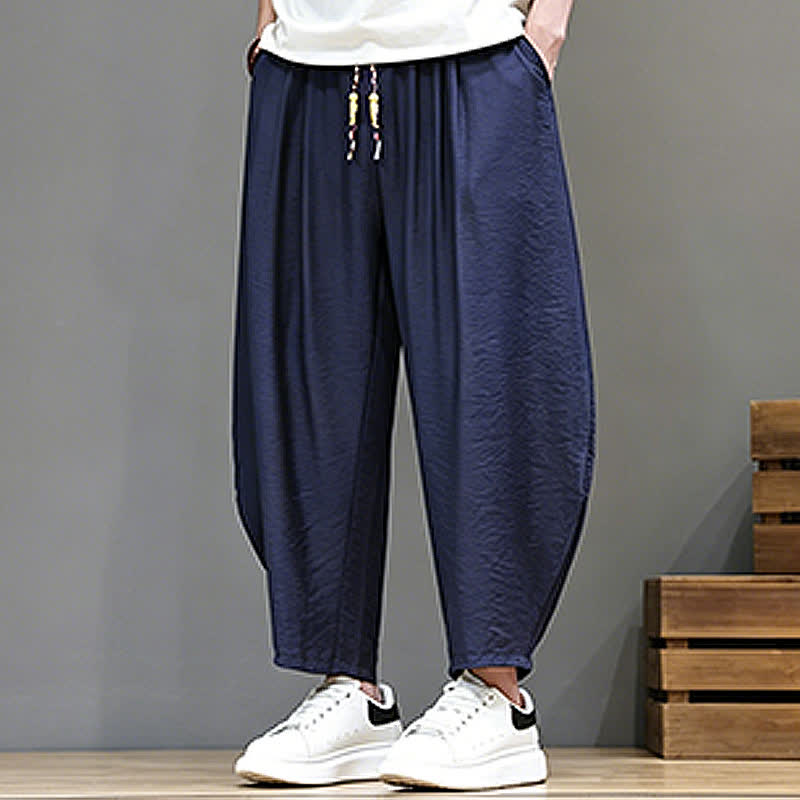 Nimara Ritual Summer Casual Minimalist Drawstring Solid Cropped Pants Men's Harem Pants With Pocket