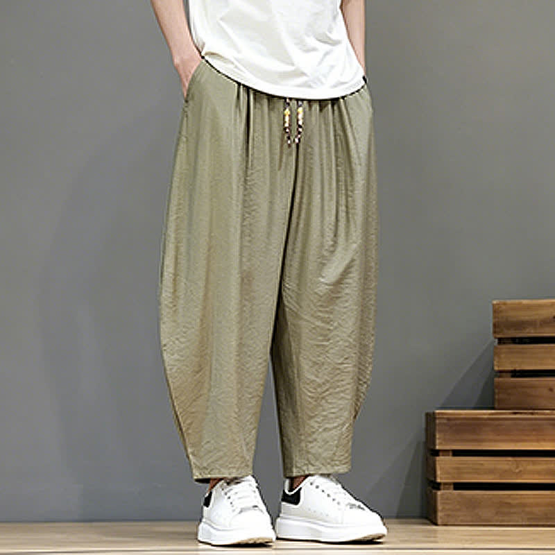 Nimara Ritual Summer Casual Minimalist Drawstring Solid Cropped Pants Men's Harem Pants With Pocket