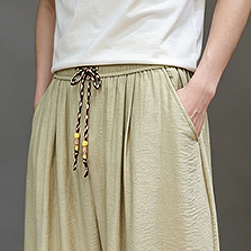 Nimara Ritual Summer Casual Minimalist Drawstring Solid Cropped Pants Men's Harem Pants With Pocket