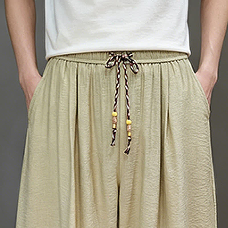 Nimara Ritual Summer Casual Minimalist Drawstring Solid Cropped Pants Men's Harem Pants With Pocket