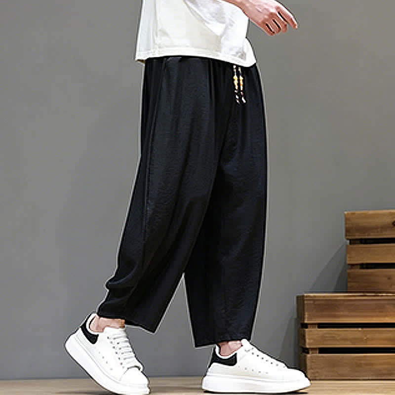 Nimara Ritual Summer Casual Minimalist Drawstring Solid Cropped Pants Men's Harem Pants With Pocket
