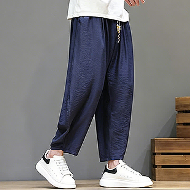 Nimara Ritual Summer Casual Minimalist Drawstring Solid Cropped Pants Men's Harem Pants With Pocket