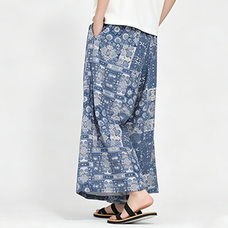 Nimara Ritual Summer Boho Casual Drawstring Floral Capri Pants Men's Wide Leg Pants With Pocket