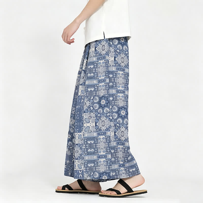 Nimara Ritual Summer Boho Casual Drawstring Floral Capri Pants Men's Wide Leg Pants With Pocket