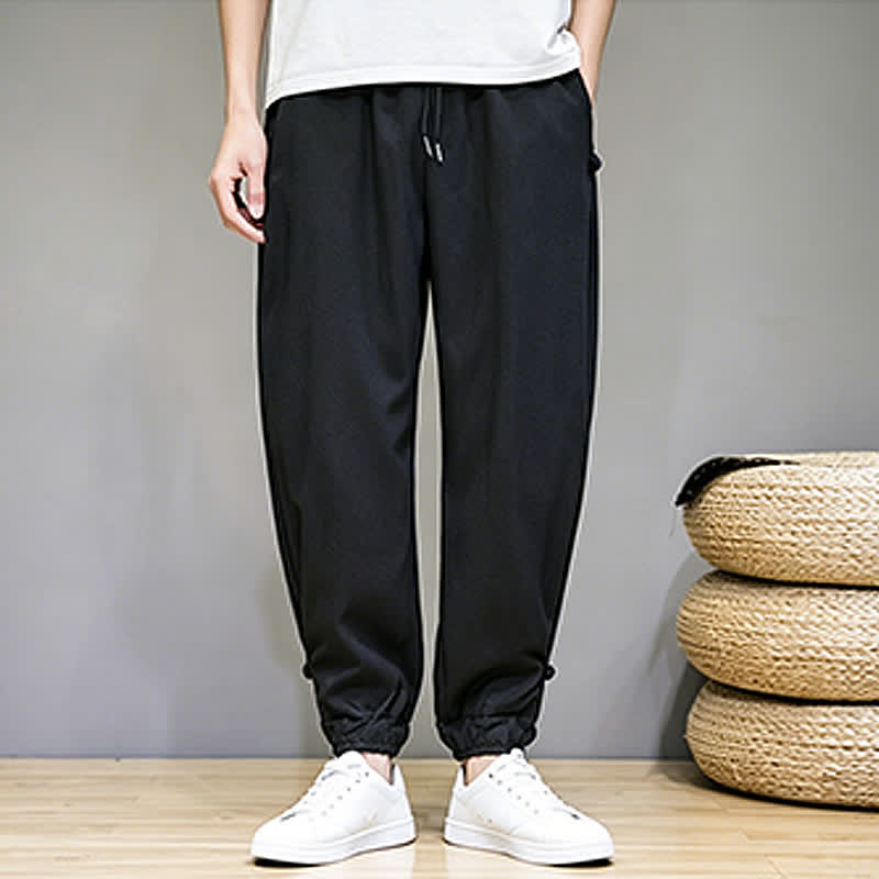 Nimara Ritual Summer Casual Minimalist Drawstring Solid Capri Pants Men's Tapered Pants With Pocket