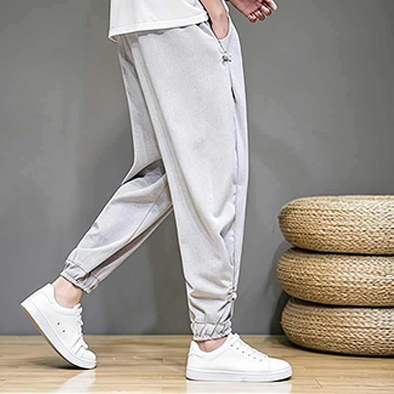 Nimara Ritual Summer Casual Minimalist Drawstring Solid Capri Pants Men's Tapered Pants With Pocket
