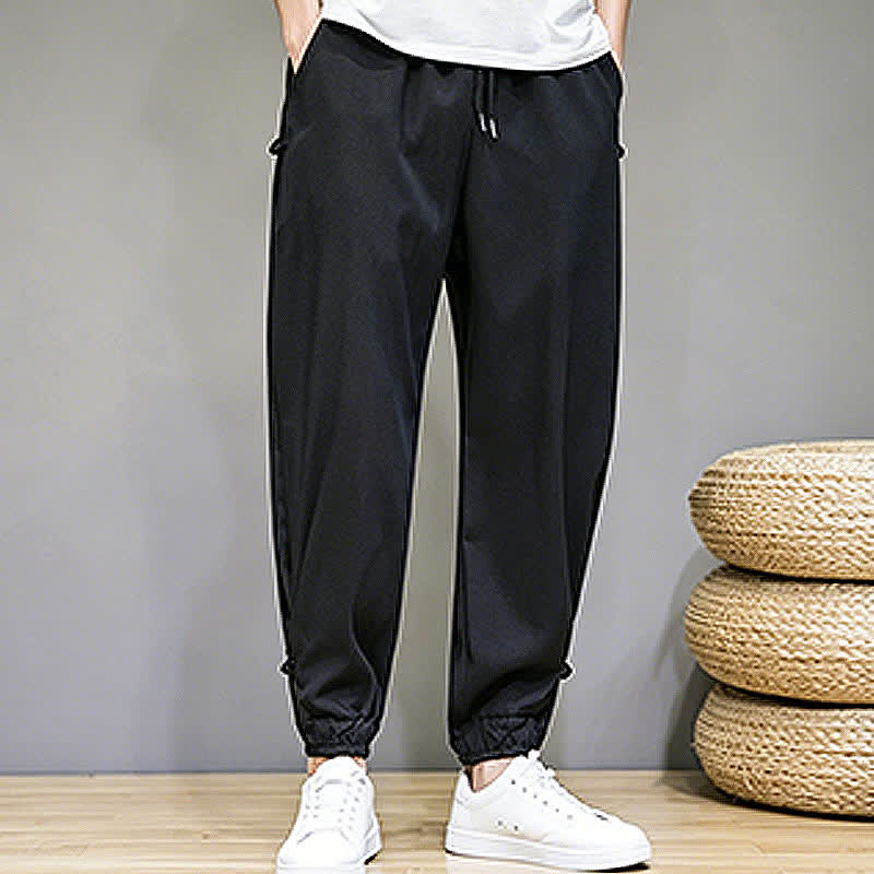 Nimara Ritual Summer Casual Minimalist Drawstring Solid Capri Pants Men's Tapered Pants With Pocket