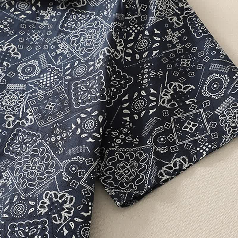 Nimara Ritual Summer Casual Vintage Button-Up Geometric Women's Short Sleeve Knee Length Dress With Pockets