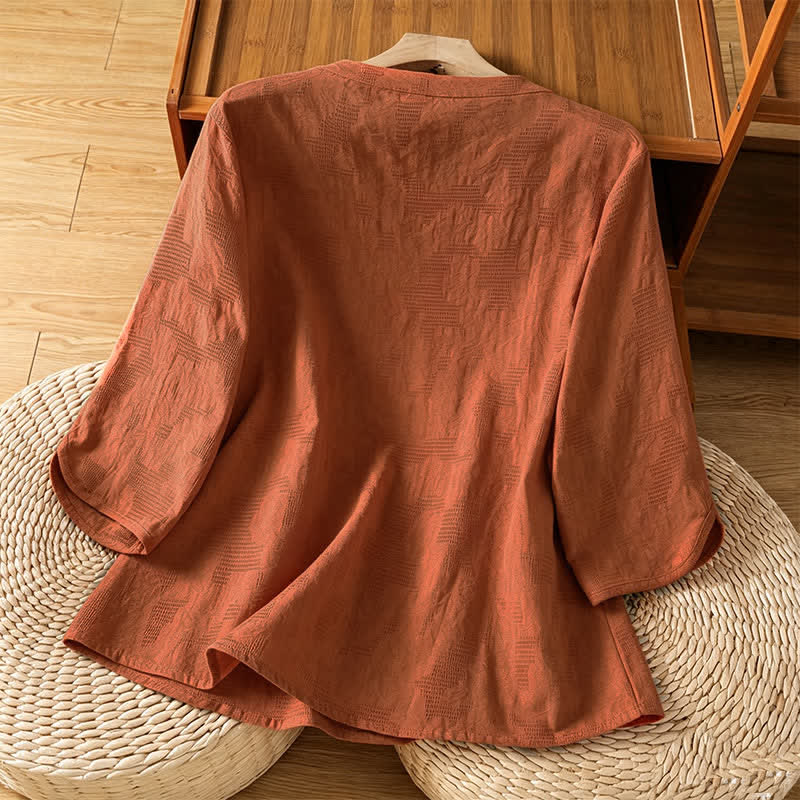 Nimara Ritual Summer Boho Tang Style Embroidery Drawstring Solid Women's Short Sleeve Shirts