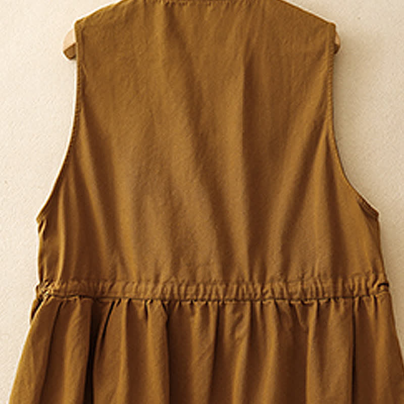 Nimara Ritual Summer Casual Vintage Button-Up Drawstring Solid Tank Top Women's Sleeveless Shirts