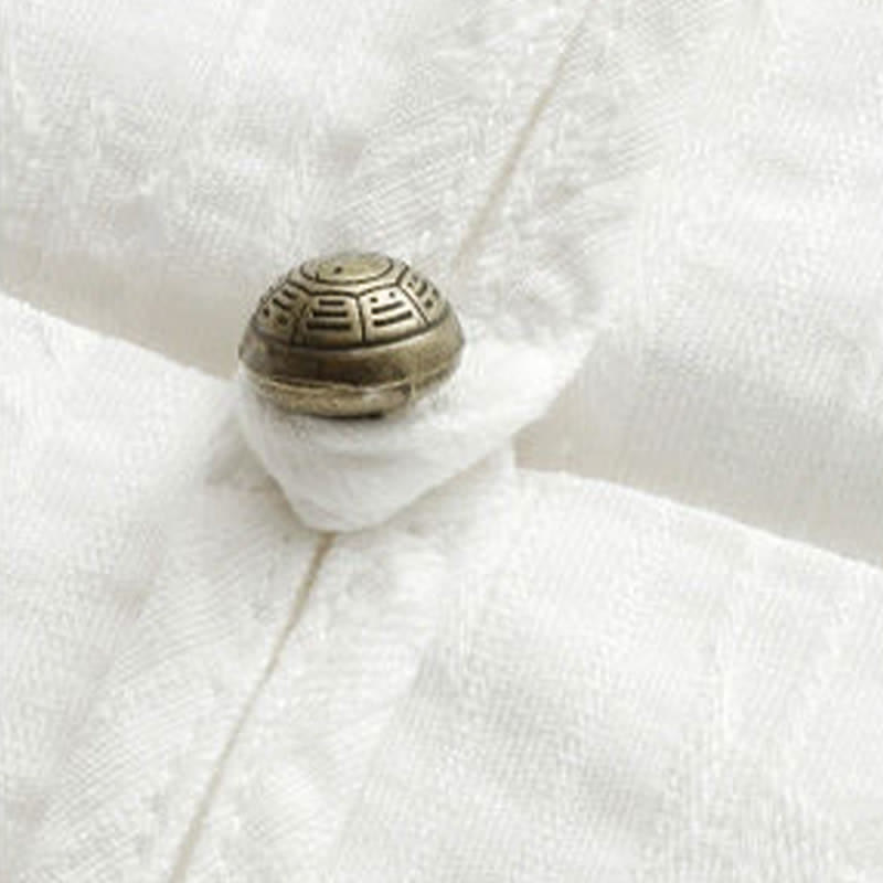 Nimara Ritual Summer Tang Style Casual Mandarin Collar Frog Button Solid Men's Elbow-Length Sleeve Shirts With Pockets
