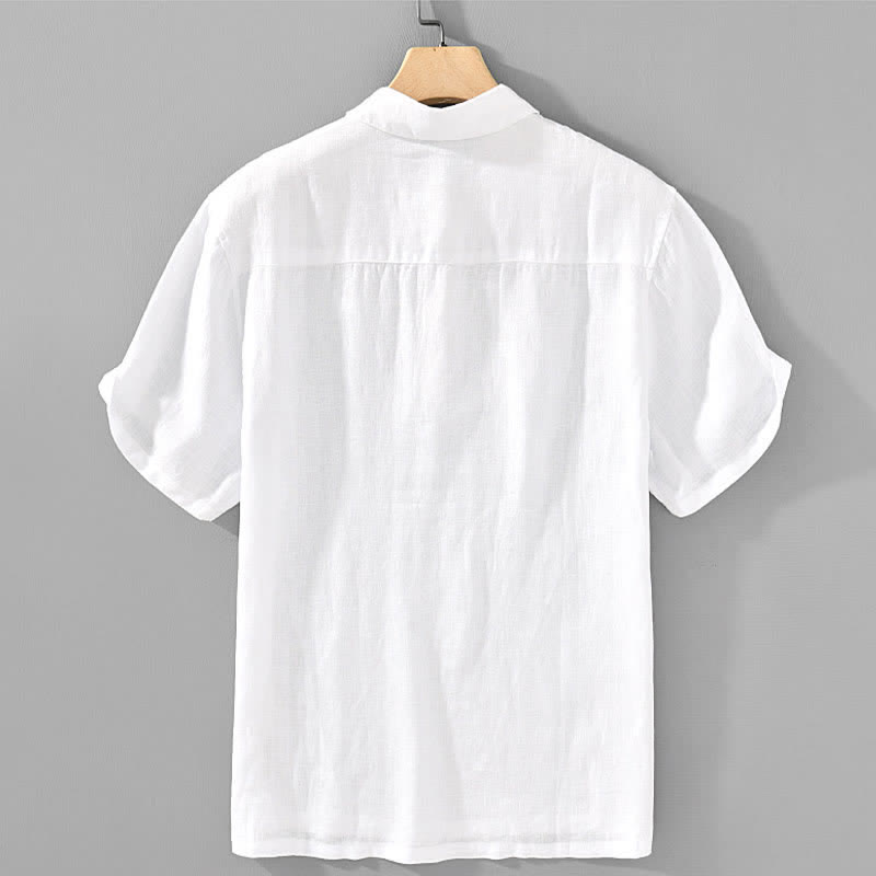Nimara Ritual Summer Casual Minimalist Button-Up Solid Linen Men's Short Sleeve Shirts