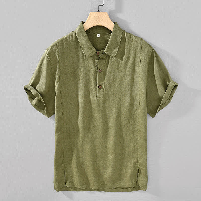 Nimara Ritual Summer Casual Minimalist Button-Up Solid Linen Men's Short Sleeve Shirts