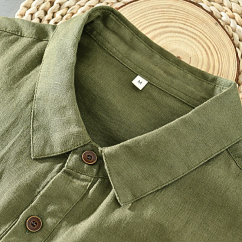 Nimara Ritual Summer Casual Minimalist Button-Up Solid Linen Men's Short Sleeve Shirts