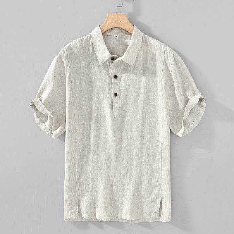 Nimara Ritual Summer Casual Minimalist Button-Up Solid Linen Men's Short Sleeve Shirts