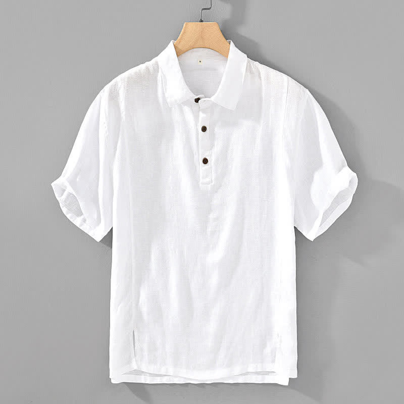 Nimara Ritual Summer Casual Minimalist Button-Up Solid Linen Men's Short Sleeve Shirts