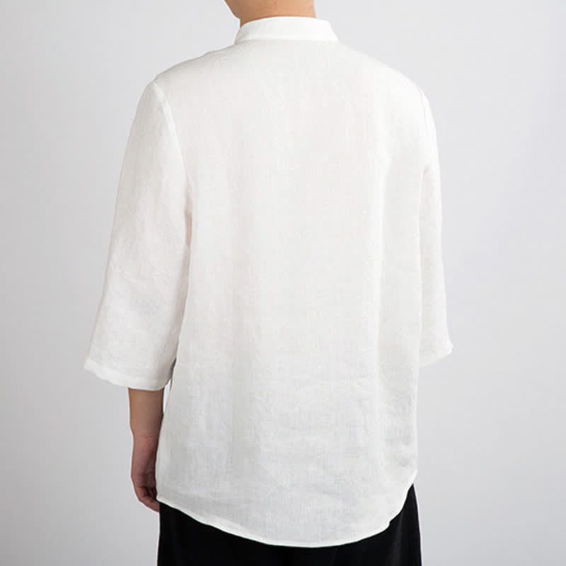 Nimara Ritual Summer Tang Style Mandarin Collar Frog Button Solid Men's Three-Quarter Sleeve Shirts