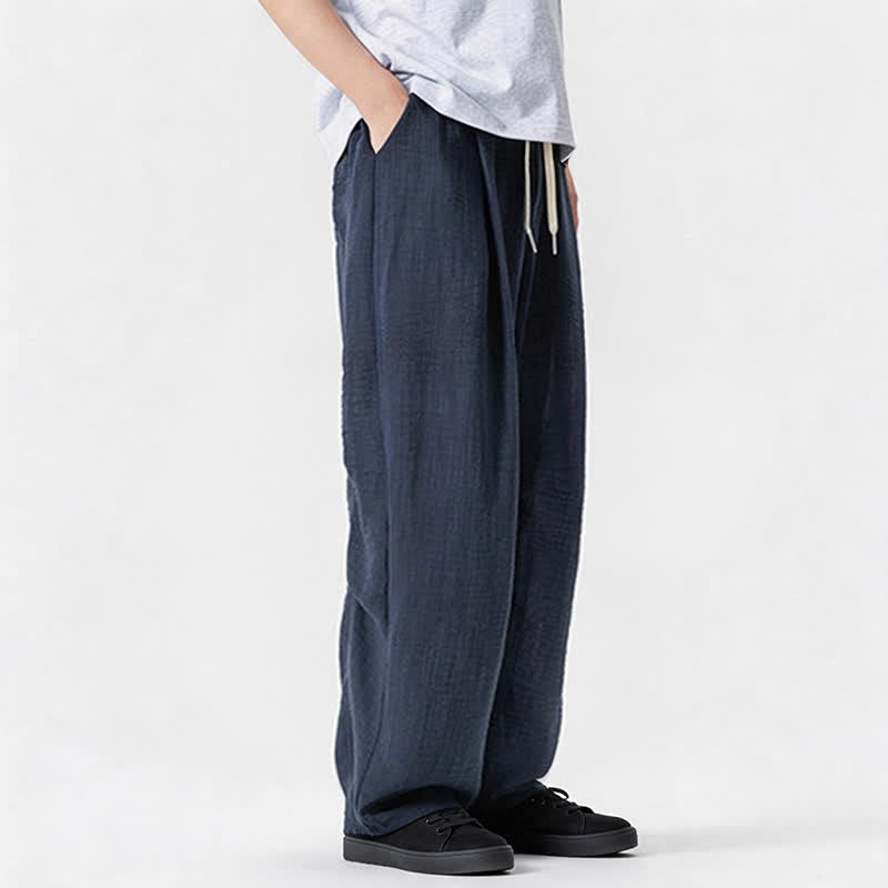 Nimara Ritual Spring Summer Casual Minimalist Drawstring Solid Long Pants Men's Straight Leg Pants With Pocket