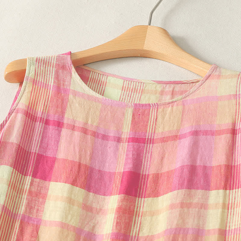 Nimara Ritual Summer Casual Vintage Plaid Women's Summer Sleeveless Dresse With Pocket