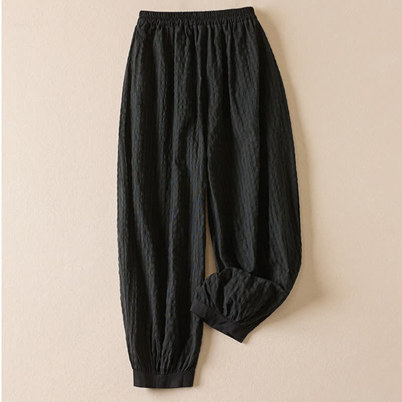 Nimara Ritual Summer Casual Minimalist Plaid Drawstring Cropped Pants Women's Harem Pants With Pocket