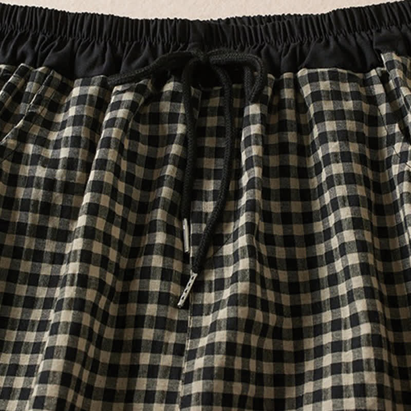 Nimara Ritual Summer Casual Minimalist Plaid Drawstring Cropped Pants Women's Harem Pants With Pocket