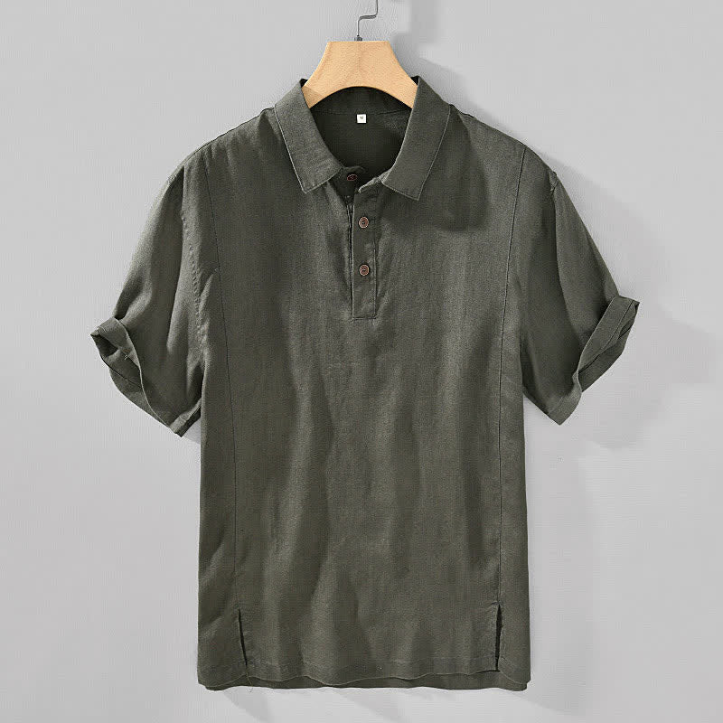 Nimara Ritual Summer Casual Minimalist Button-Up Solid Linen Men's Short Sleeve Shirts