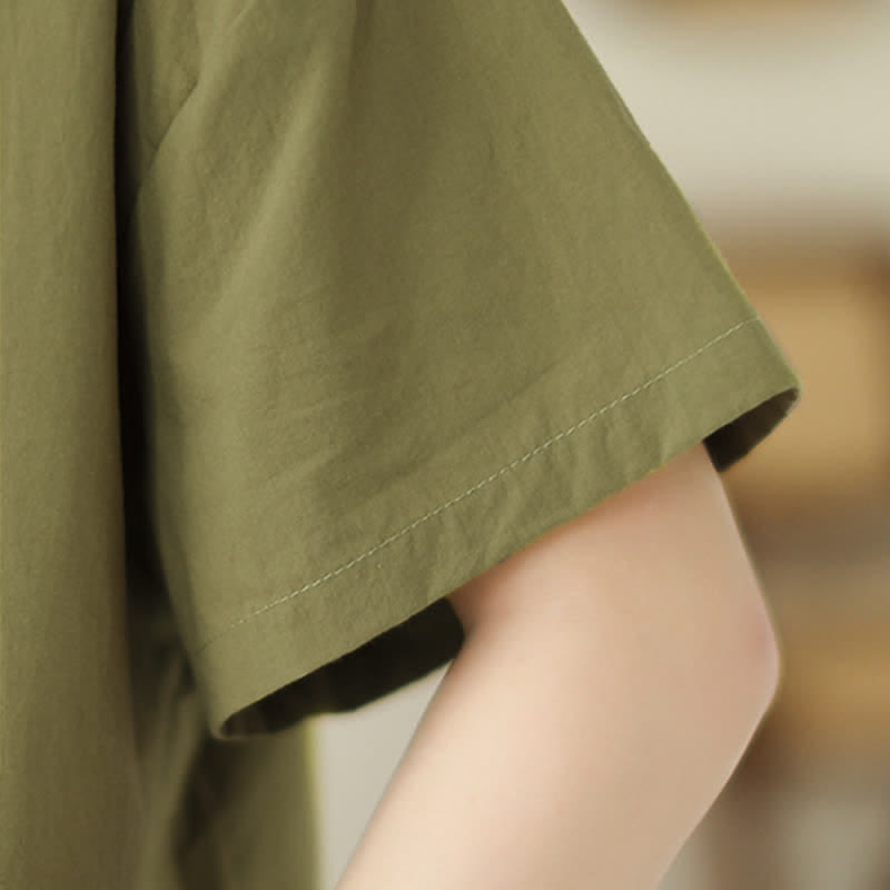 Nimara Ritual Summer Casual Minimalist Button-up Solid Asymmetric Layered Design Women's Short Sleeve Shirts