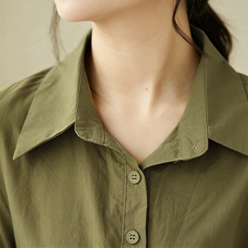 Nimara Ritual Summer Casual Minimalist Button-up Solid Asymmetric Layered Design Women's Short Sleeve Shirts