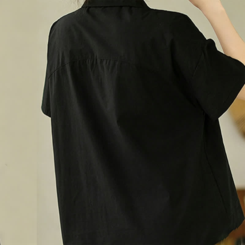 Nimara Ritual Summer Casual Minimalist Button-up Solid Asymmetric Layered Design Women's Short Sleeve Shirts