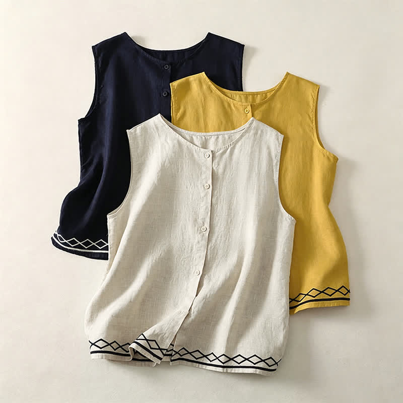 Nimara Ritual Summer Casual Minimalist Button-Up Geometric Women's Sleeveless Shirts Tank Top