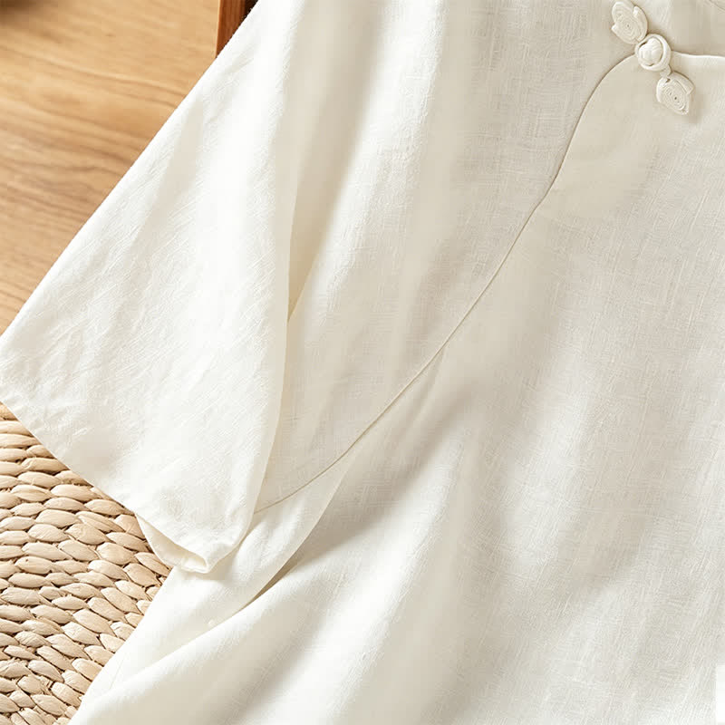 Nimara Ritual Summer Tang Style Vintage Embroidery Frog Button Floral Women's Short Sleeve Shirts