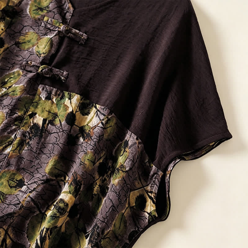 Nimara Ritual Summer Casual Vintage Tang Style Pankou Floral Sunflowers Women's Short Sleeve Shirts