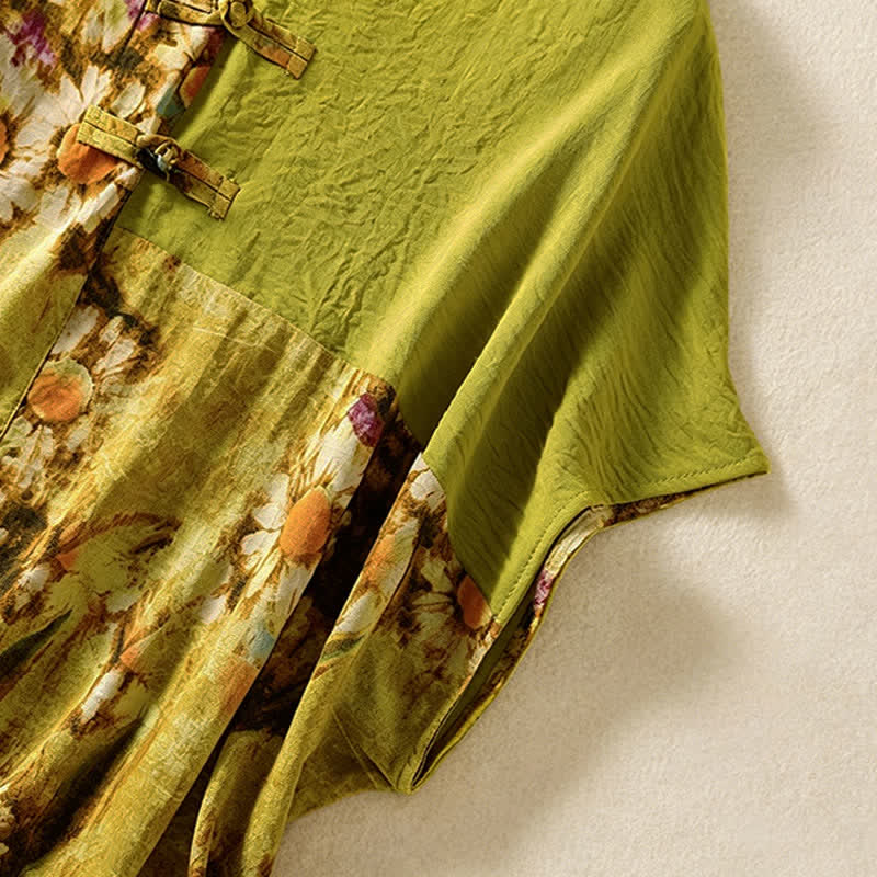 Nimara Ritual Summer Casual Vintage Tang Style Pankou Floral Sunflowers Women's Short Sleeve Shirts