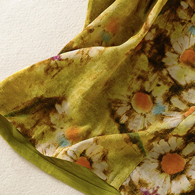 Nimara Ritual Summer Casual Vintage Tang Style Pankou Floral Sunflowers Women's Short Sleeve Shirts
