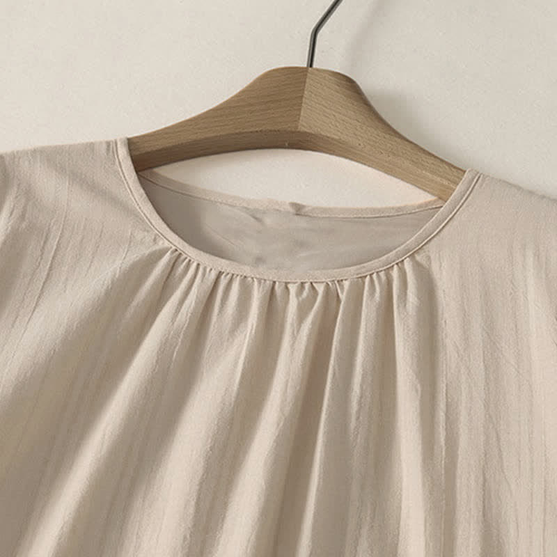 Nimara Ritual Summer Casual Minimalist Solid Crew Neck Women's Short Sleeve Dresses With Pockets