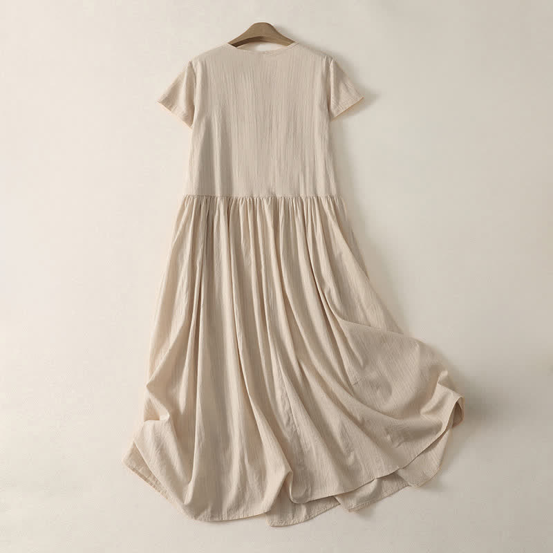 Nimara Ritual Summer Casual Minimalist Solid Crew Neck Women's Short Sleeve Dresses With Pockets
