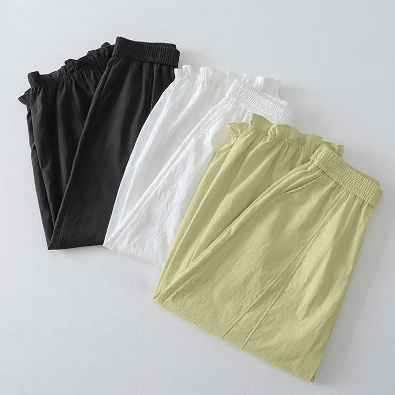 Nimara Ritual Summer Casual Minimalist Solid Ruffled Hem Ankle Pants Women's Harem Pants With Pockets