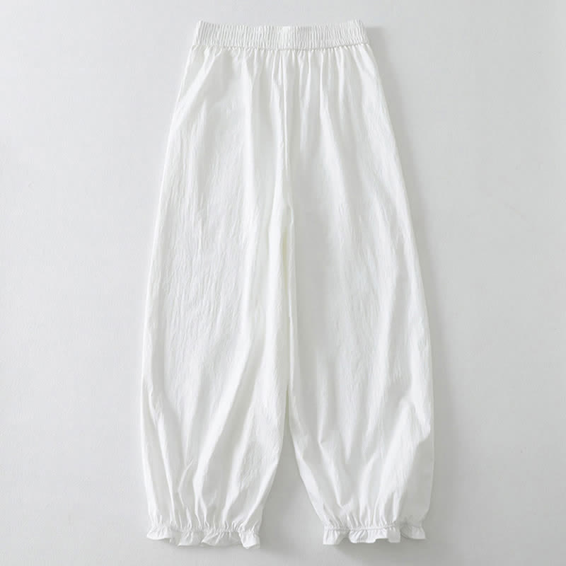 Nimara Ritual Summer Casual Minimalist Solid Ruffled Hem Ankle Pants Women's Harem Pants With Pockets
