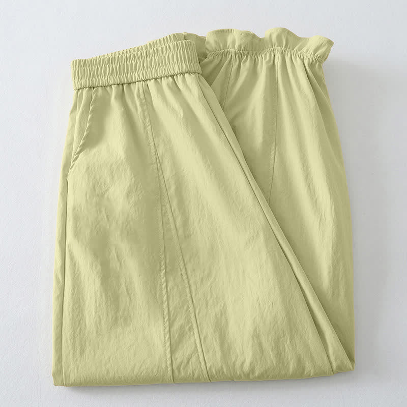 Nimara Ritual Summer Casual Minimalist Solid Ruffled Hem Ankle Pants Women's Harem Pants With Pockets