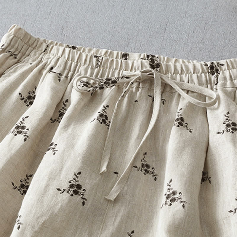 Nimara Ritual Summer Casual Vintage Drawstring Floral Polka dots Cropped Pants Women's Harem Pants With Pocket