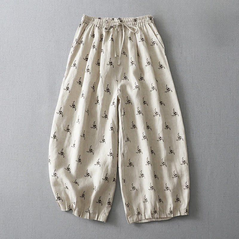 Nimara Ritual Summer Casual Vintage Drawstring Floral Polka dots Cropped Pants Women's Harem Pants With Pocket