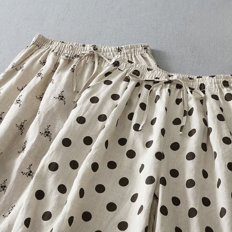 Nimara Ritual Summer Casual Vintage Drawstring Floral Polka dots Cropped Pants Women's Harem Pants With Pocket