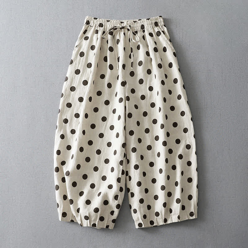 Nimara Ritual Summer Casual Vintage Drawstring Floral Polka dots Cropped Pants Women's Harem Pants With Pocket