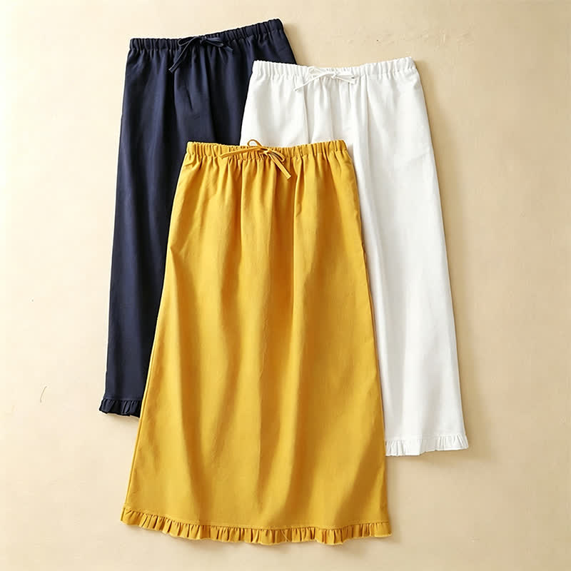 Nimara Ritual Summer Casual Minimalist Drawstring Ruffled Lace-up Solid Women's Skirts With Pocket