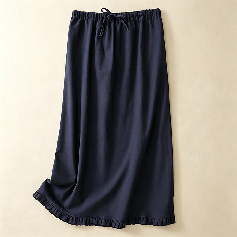 Nimara Ritual Summer Casual Minimalist Drawstring Ruffled Lace-up Solid Women's Skirts With Pocket