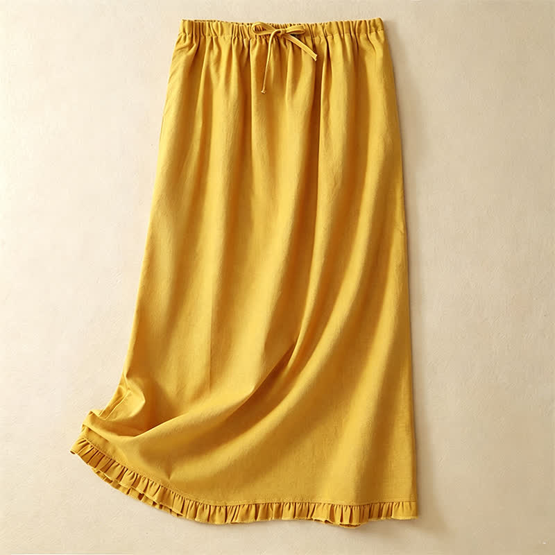 Nimara Ritual Summer Casual Minimalist Drawstring Ruffled Lace-up Solid Women's Skirts With Pocket