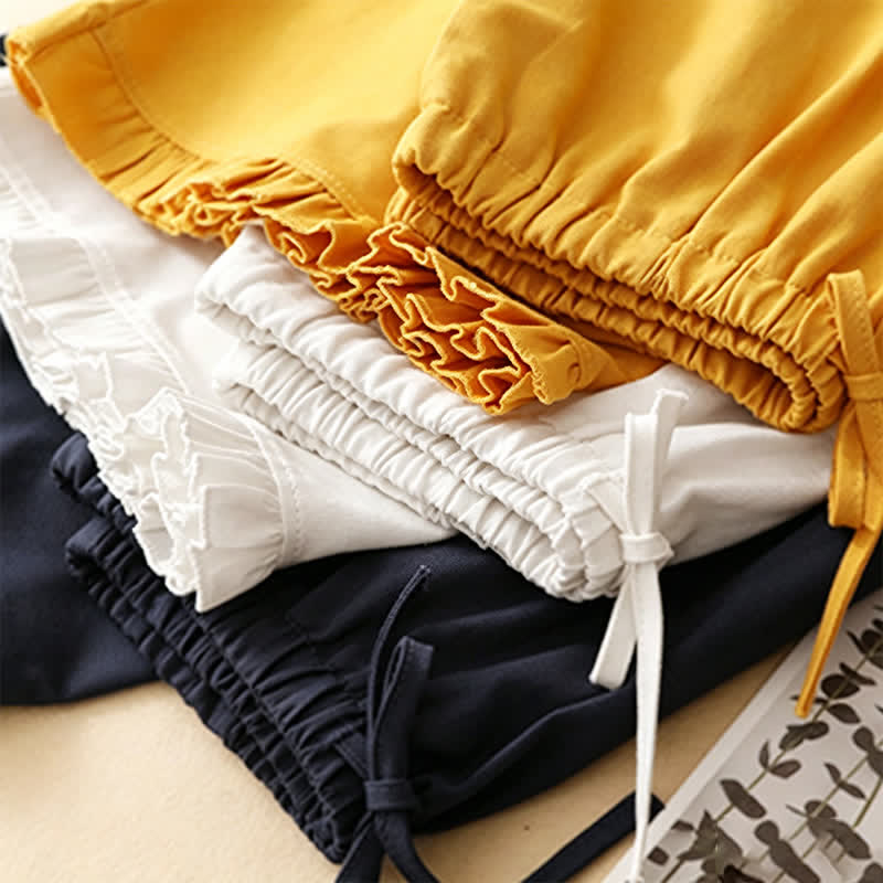 Nimara Ritual Summer Casual Minimalist Drawstring Ruffled Lace-up Solid Women's Skirts With Pocket