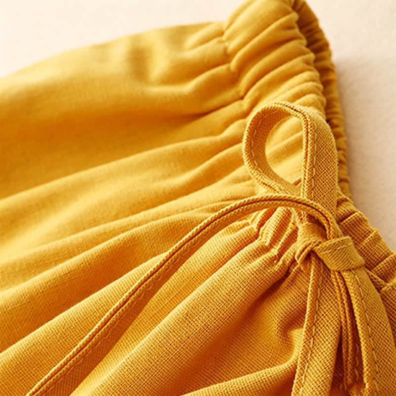 Nimara Ritual Summer Casual Minimalist Drawstring Ruffled Lace-up Solid Women's Skirts With Pocket