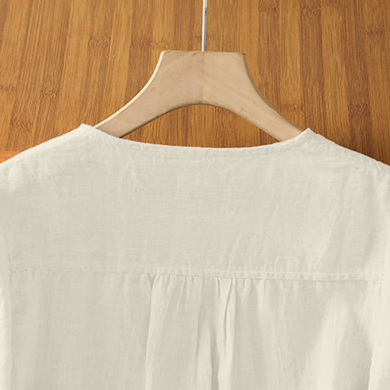 Nimara Ritual Summer Casual Minimalist Button-Up Solid Crew Neck Women's Short Sleeve Shirts With Patch Pocket