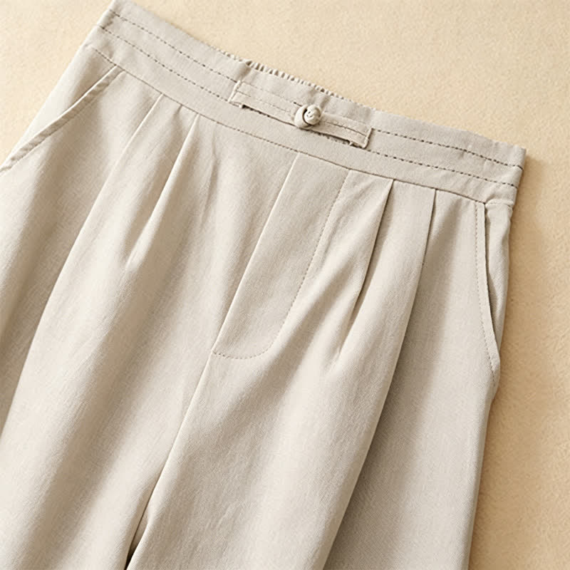 Nimara Ritual Summer Casual Minimalist Solid Ankle Pants One Frog Button Women's Straight Leg Pants With Pockets